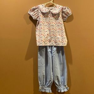 Shrimp&Grits outfit.Collared top with corduroy ruffle pants. Girls size 6